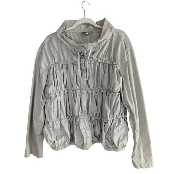 Habitat Clothes to Live In Jacket Womens L Tan Ruched Button Front Lightweight - Picture 1 of 8